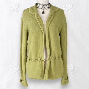 Fairy Grunge Green Cotton Knitted Cinched Front Tie Knitted Knit Cardigan S